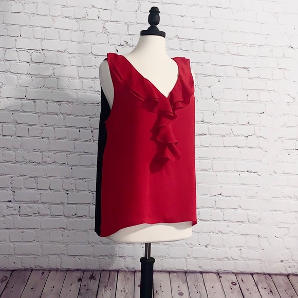 New York & Company Tops - New York & Company - Red Sleeveless Ruffled Blouse